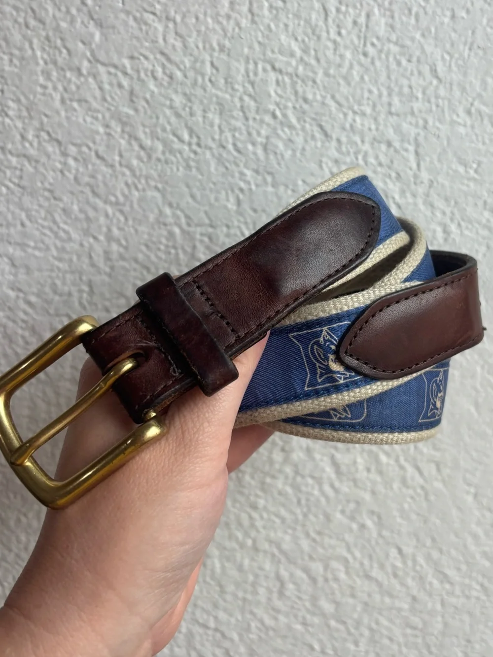 Vineyard Vines Belt Mens 36 Duke Blue Devils Canvas Leather Blue Collegiate